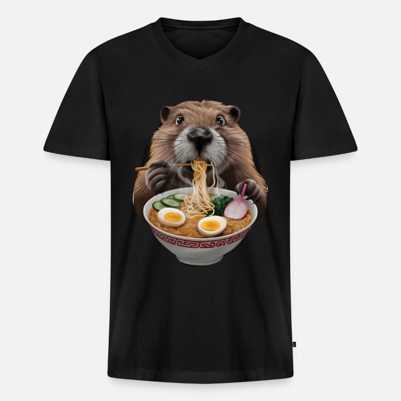 Biber Ramen - Männer Premium Bio T-Shirt mit V-Ausschnitt - Schwarz