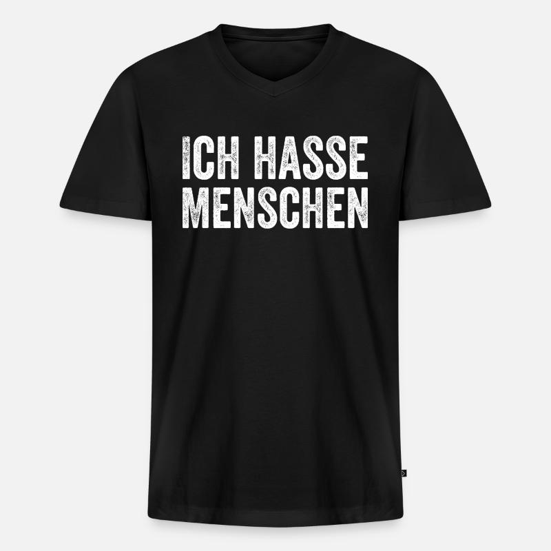 Ich hasse Menschen - Männer Premium Bio T-Shirt mit V-Ausschnitt - Schwarz