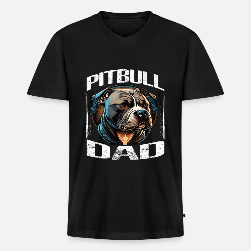 Pitbull Papa Dad Geschenk - Männer Premium Bio T-Shirt mit V-Ausschnitt - Schwarz