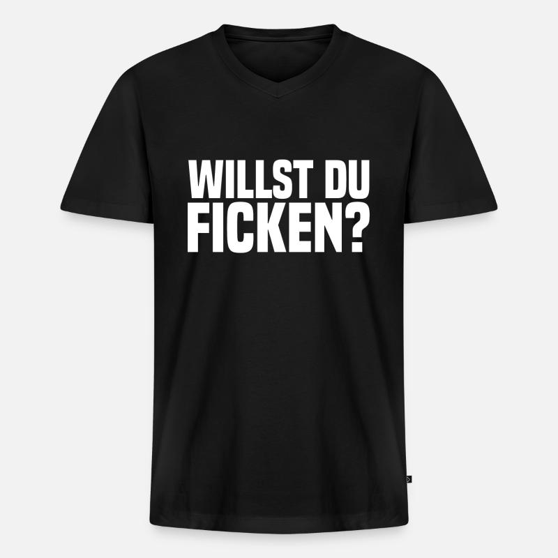 Willst du Ficken weiss - Männer Premium Bio T-Shirt mit V-Ausschnitt - Schwarz