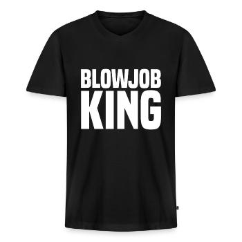 Blowjob King white - Männer Premium Bio T-Shirt mit V-Ausschnitt - Schwarz - Vorne - Nico (187cm)