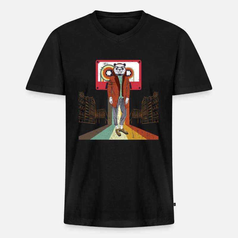 Funky Panda - Männer Premium Bio T-Shirt mit V-Ausschnitt - Schwarz
