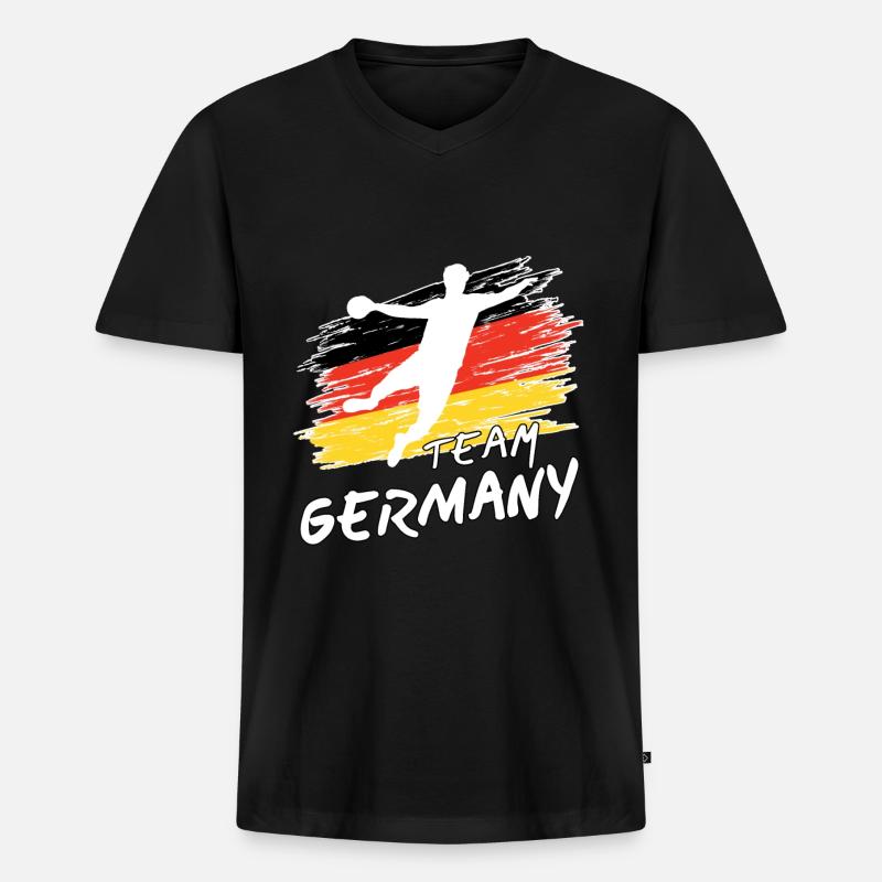 Team Germany Handball - Männer Premium Bio T-Shirt mit V-Ausschnitt - Schwarz