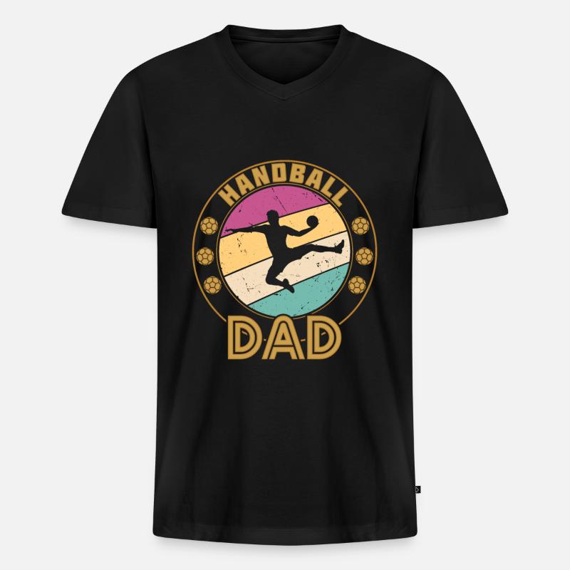 Handball Dad - Männer Premium Bio T-Shirt mit V-Ausschnitt - Schwarz