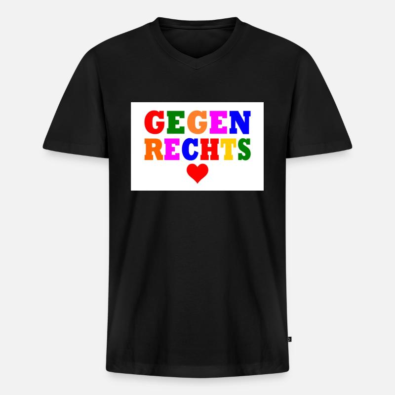 Gegen rechts - Männer Premium Bio T-Shirt mit V-Ausschnitt - Schwarz