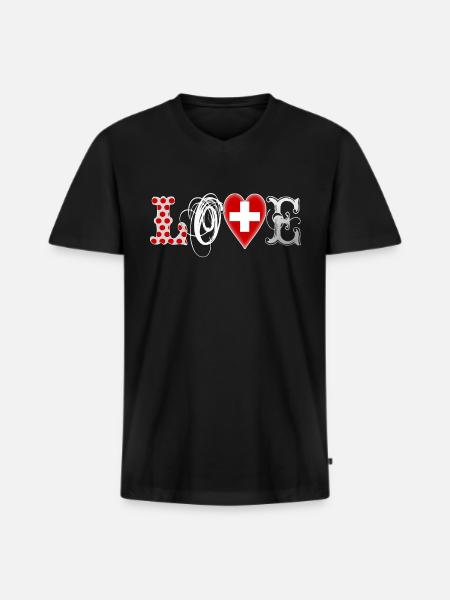 Love Suisse White - Männer Premium Bio T-Shirt mit V-Ausschnitt - Schwarz