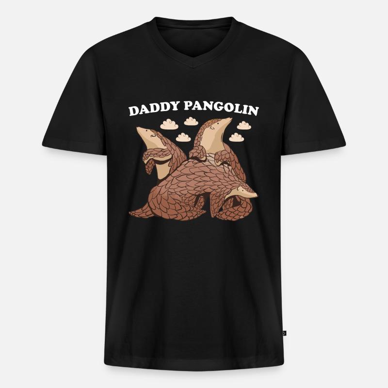 Daddy Pangolin - Männer Premium Bio T-Shirt mit V-Ausschnitt - Schwarz