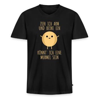 Spruch für vollschlanke kräftige mollige Menschen - Männer Premium Bio T-Shirt mit V-Ausschnitt - Schwarz - Vorne - Nico (187cm)