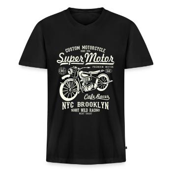 SUPER CAFE RACER Motocyclettes cadeau - T-shirt encolure en V Premium bio Homme - noir - Devant - Nico (187cm)