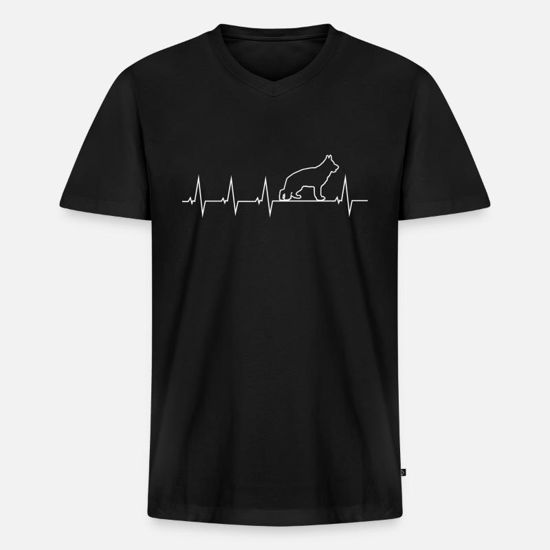 Deutscher Schäferhund - Herzschlag - Männer Premium Bio T-Shirt mit V-Ausschnitt - Schwarz
