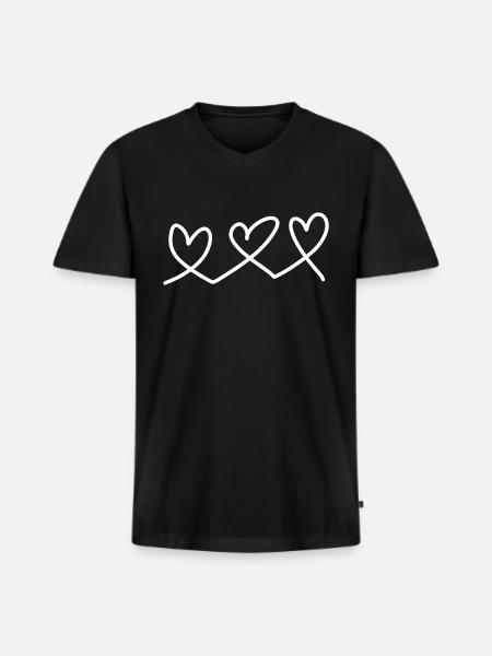 trois cœurs - T-shirt encolure en V Premium bio Homme - noir