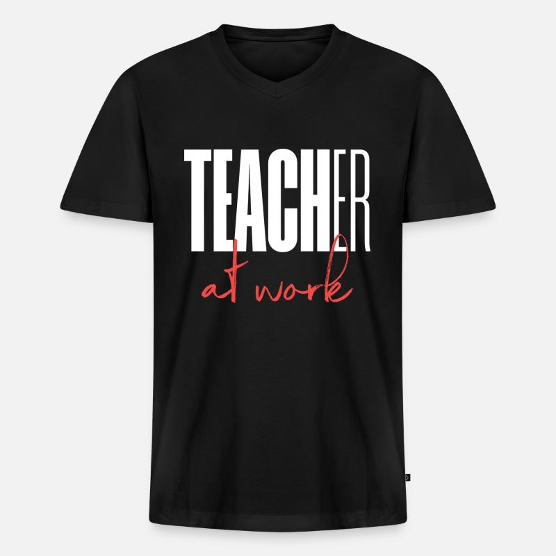 Teacher at work - Männer Premium Bio T-Shirt mit V-Ausschnitt - Schwarz
