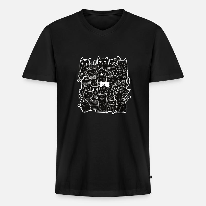 Cute Black Cats Pattern - Männer Premium Bio T-Shirt mit V-Ausschnitt - Schwarz