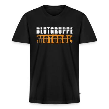 Blutgruppe Motoröl - Autoliebhaber Autofans Kfz - Männer Premium Bio T-Shirt mit V-Ausschnitt - Schwarz - Vorne - Nico (187cm)