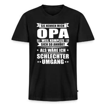 Sie nennen mich Opa - Komplize falscher Umgang - Männer Premium Bio T-Shirt mit V-Ausschnitt - Schwarz - Vorne - Nico (187cm)