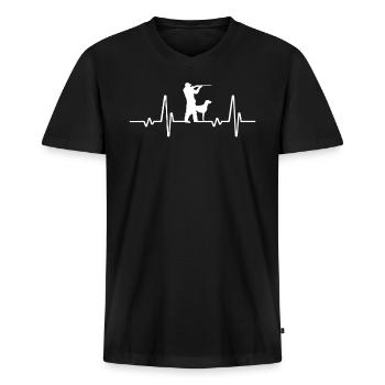 Jäger Herzschlag - Förster & Jäger - Männer Premium Bio T-Shirt mit V-Ausschnitt - Schwarz - Vorne - Nico (187cm)