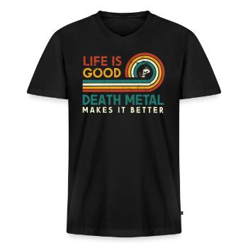 La vie est belle, le Death Metal la rend meilleure - T-shirt encolure en V Premium bio Homme - noir - Devant - Nico (187cm)