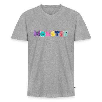 Monster Alphabet - Men's Premium Organic T-shirt with V-neck - heather grey - Front