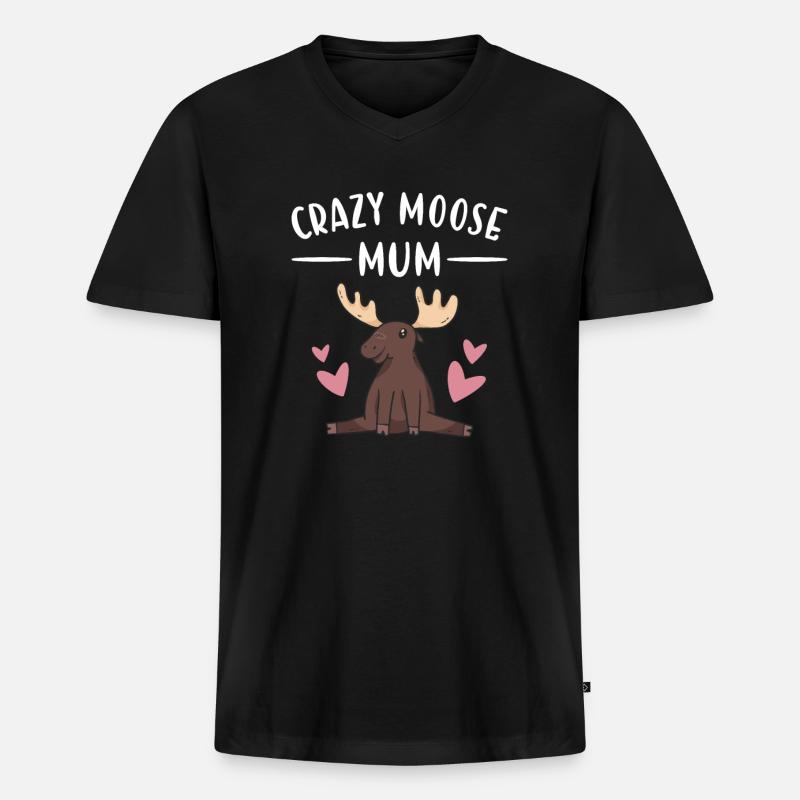 Elk Crazy Moose Mum Moose - Männer Premium Bio T-Shirt mit V-Ausschnitt - Schwarz