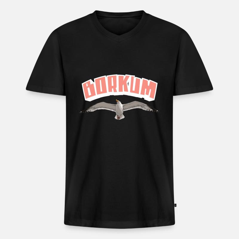 Borkum Möwe - Männer Premium Bio T-Shirt mit V-Ausschnitt - Schwarz