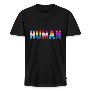 Menschliche LGBT - Männer Premium Bio T-Shirt mit V-Ausschnitt - Schwarz - Vorne - Nico (187cm)