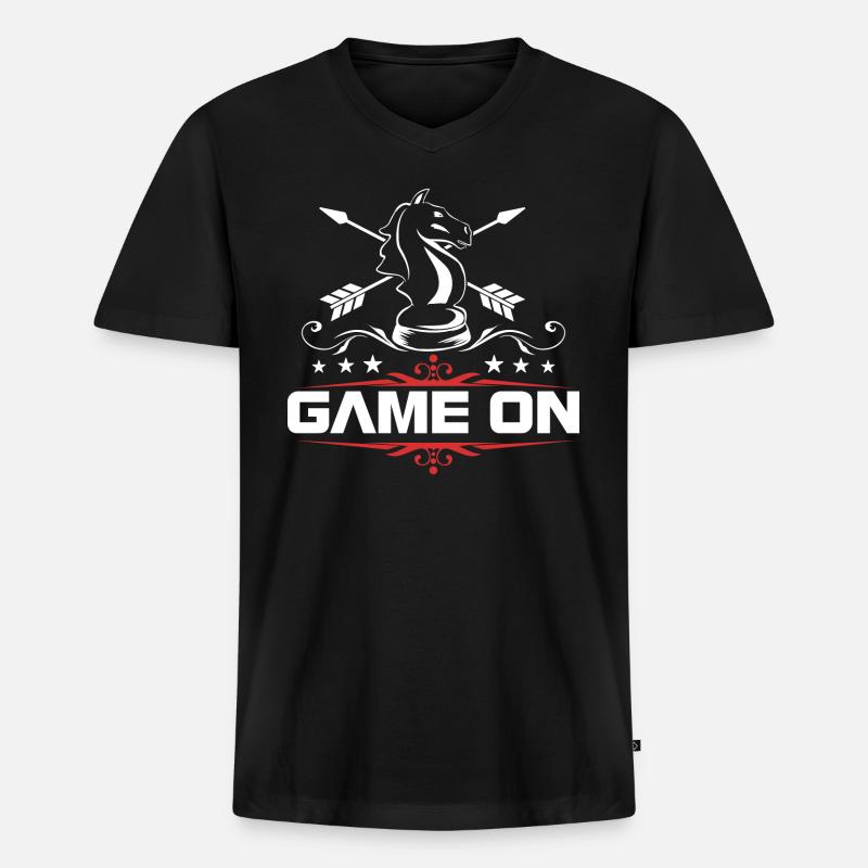 Spiel Schach - Männer Premium Bio T-Shirt mit V-Ausschnitt - Schwarz