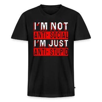 Anti stupid - Men's Premium Organic T-shirt with V-neck - black - Front - Nico (187cm)