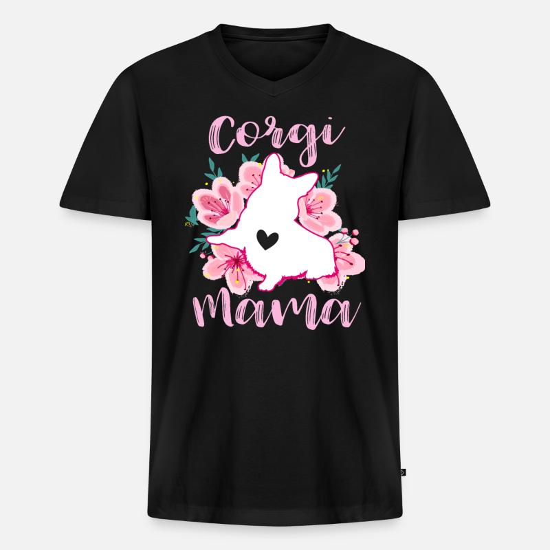 Corgi Mama - Männer Premium Bio T-Shirt mit V-Ausschnitt - Schwarz