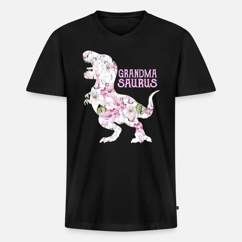 Oma Saurus - Männer Premium Bio T-Shirt mit V-Ausschnitt - Schwarz