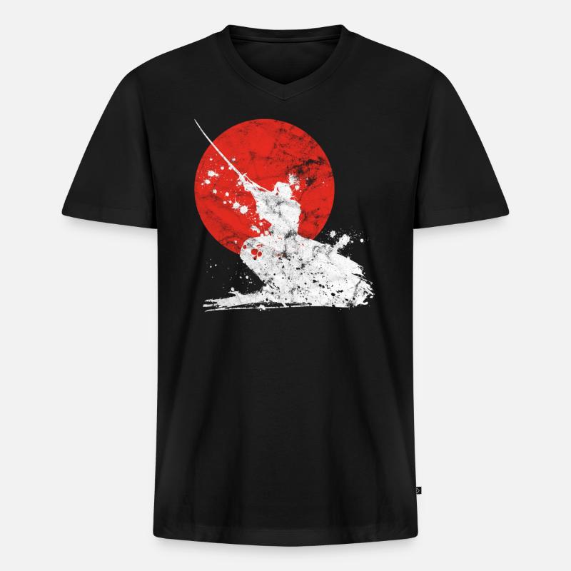 Japanische Samurai Krieger - Männer Premium Bio T-Shirt mit V-Ausschnitt - Schwarz