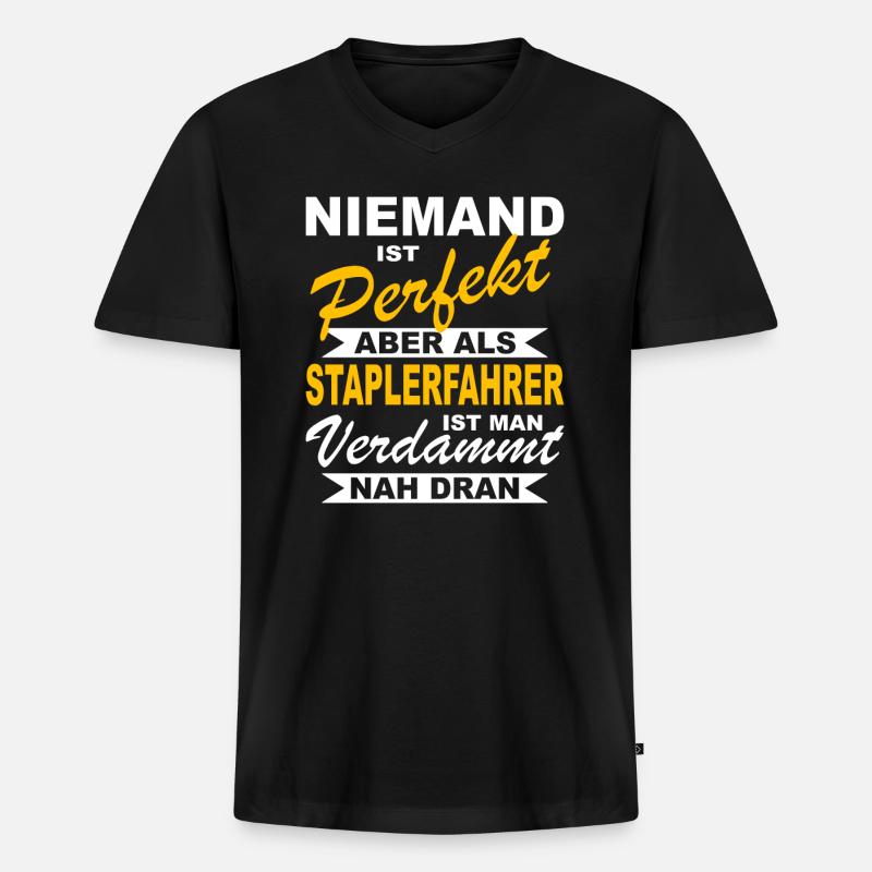 Staplerfahrer Gabelstapler Stapler Lagerist - Männer Premium Bio T-Shirt mit V-Ausschnitt - Schwarz