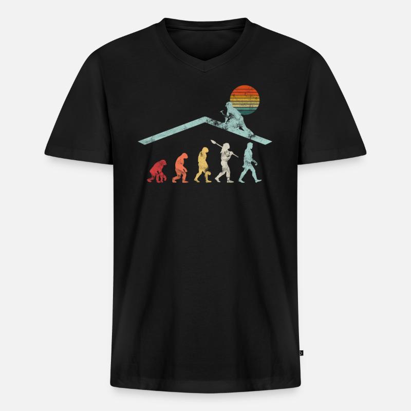 Dachdecker Handwerker Zimmermann Evolution Geschen - Männer Premium Bio T-Shirt mit V-Ausschnitt - Schwarz