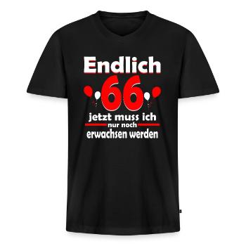 Endlich 66 Jahre 66 Geburtstag Geschenk - Männer Premium Bio T-Shirt mit V-Ausschnitt - Schwarz - Vorne - Nico (187cm)