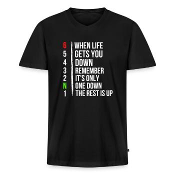 Motor Motoruitrusting - wanneer het leven je krijgt - Mannen Premium Bio T-shirt met V-hals - zwart - Voor - Nico (187cm)