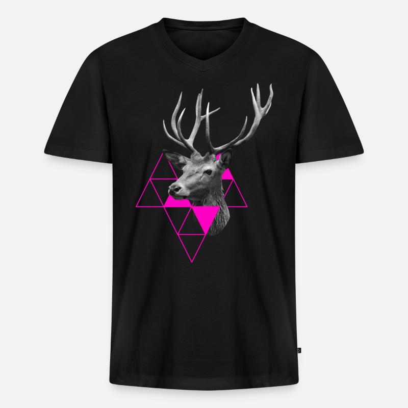 Hirsch Design Geschenke - Männer Premium Bio T-Shirt mit V-Ausschnitt - Schwarz