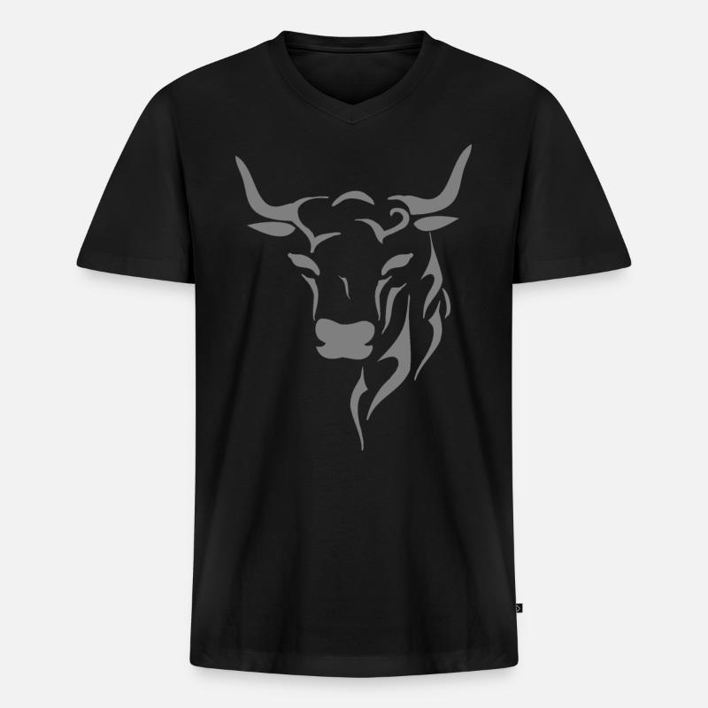 Stierkopf - Männer Premium Bio T-Shirt mit V-Ausschnitt - Schwarz