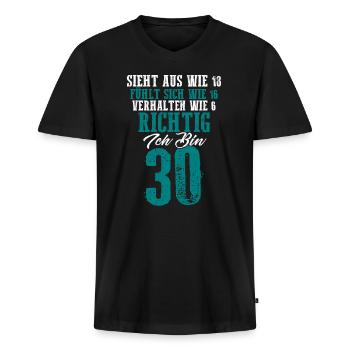 Vintage 30 Jahre Mann 30ter Geschenk 30. Geburtsta - Männer Premium Bio T-Shirt mit V-Ausschnitt - Schwarz - Vorne - Nico (187cm)