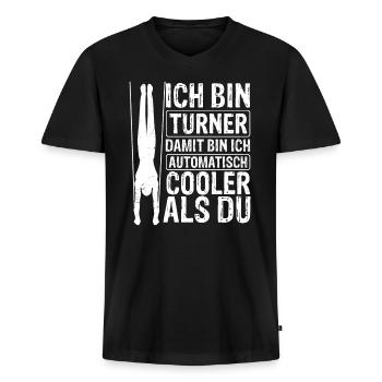 Turnen Turntrainer Gymnsatik Sportverein Bodenturn - Männer Premium Bio T-Shirt mit V-Ausschnitt - Schwarz - Vorne - Nico (187cm)