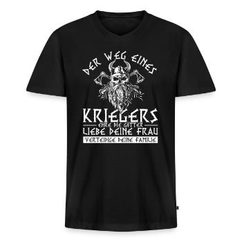 Wikinger Vikings Krieger Spruch Götter Liebe Frau - Männer Premium Bio T-Shirt mit V-Ausschnitt - Schwarz - Vorne - Nico (187cm)