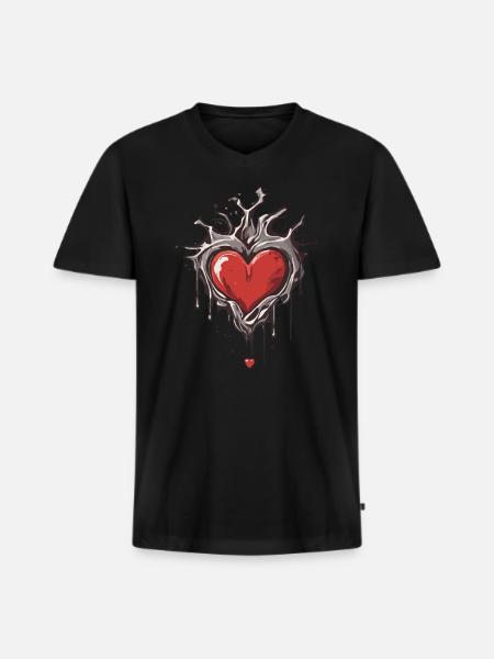 Herz schmilzt mit Struktur - Männer Premium Bio T-Shirt mit V-Ausschnitt - Schwarz