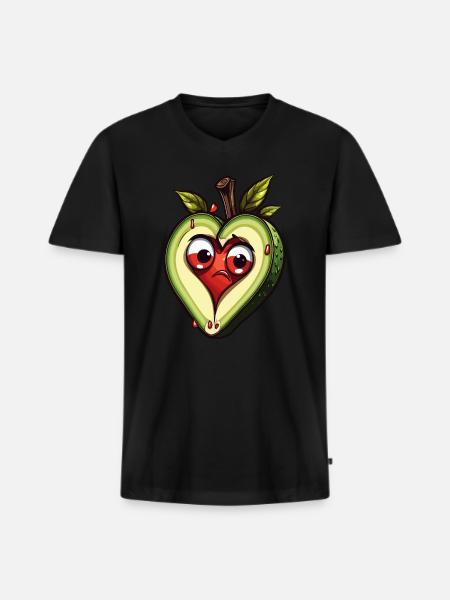 Avocado mit Herzkern - Männer Premium Bio T-Shirt mit V-Ausschnitt - Schwarz