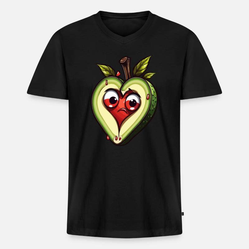 Avocado mit Herzkern - Männer Premium Bio T-Shirt mit V-Ausschnitt - Schwarz