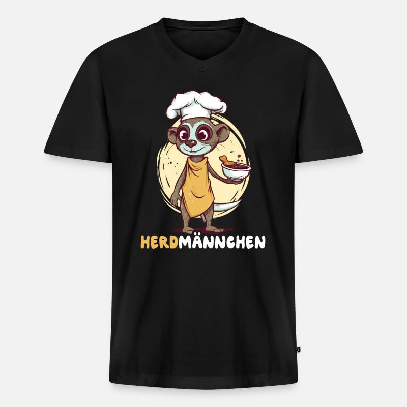 Herdmännchen Erdmännchen Koch - Männer Premium Bio T-Shirt mit V-Ausschnitt - Schwarz