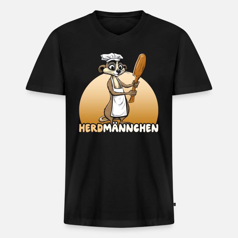 Herdmännchen Erdmännchen Koch - Männer Premium Bio T-Shirt mit V-Ausschnitt - Schwarz