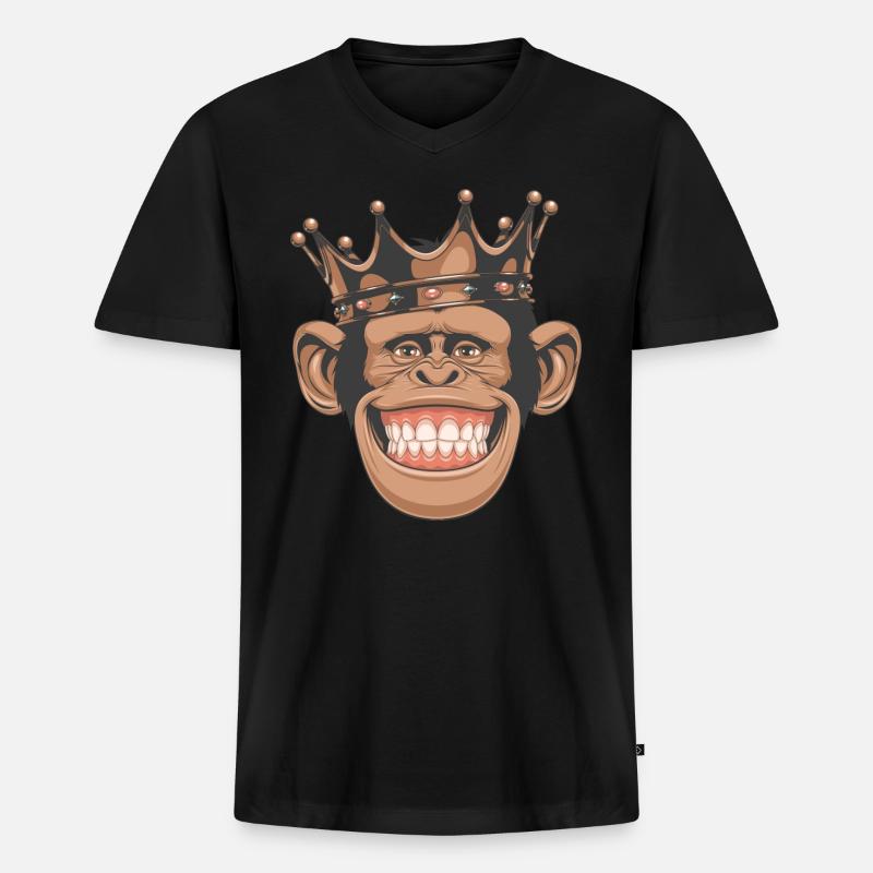 Affe mit Krone - Männer Premium Bio T-Shirt mit V-Ausschnitt - Schwarz