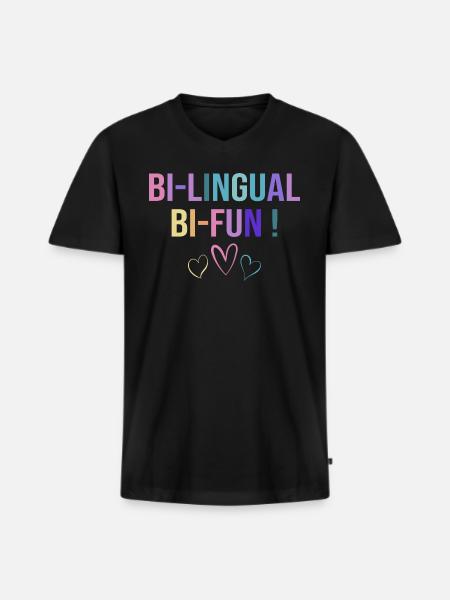 Éducation Bilingue Humour Enseignant - T-shirt encolure en V Premium bio Homme - noir
