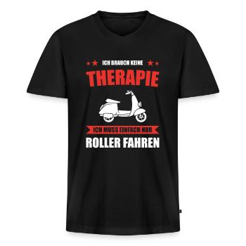 Keine Therapie einfach Roller fahren - Männer Premium Bio T-Shirt mit V-Ausschnitt - Schwarz - Vorne - Nico (187cm)