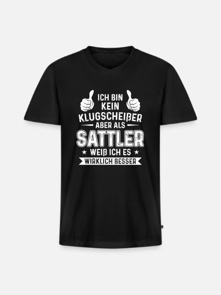 Kein Klugscheißer Sattler weiß - Männer Premium Bio T-Shirt mit V-Ausschnitt - Schwarz