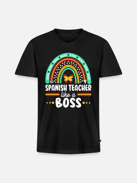 Humor Spanischlehrer als Cheflehrer - Männer Premium Bio T-Shirt mit V-Ausschnitt - Schwarz