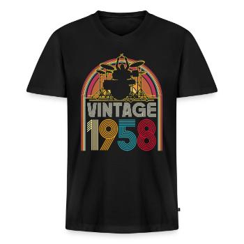 Jahrgang 1958 Musiker Schlagzeuger 65 Jahre Jubiläum - Männer Premium Bio T-Shirt mit V-Ausschnitt - Schwarz - Vorne - Nico (187cm)